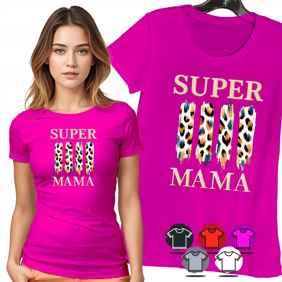KOSZULKA DAMSKA T-SHIRT - SUPER HERO MAMA PANTERKA BEŻOWY WZÓR PREZENT - XS
