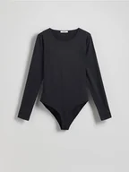 Koszulki i topy damskie - Reserved - Gładkie body z długimi rękawami - czarny - miniaturka - grafika 1