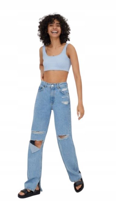 PULL&BEAR JEANSY DAMSKIE NIEBIESKIE PROSTE DZIURY 34 VAC