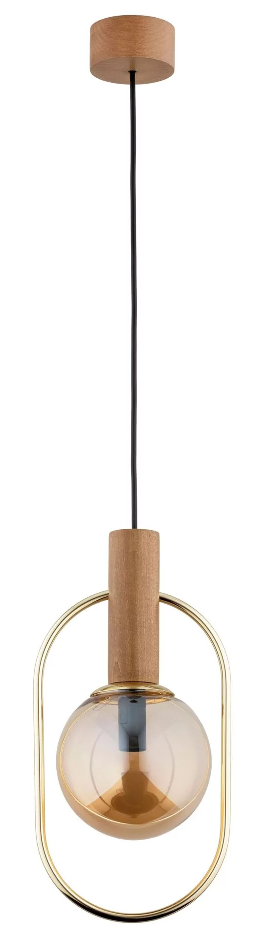 Drewniana, dekoracyjna lampa wisząca z kloszem AL 61153 z serii MUFI