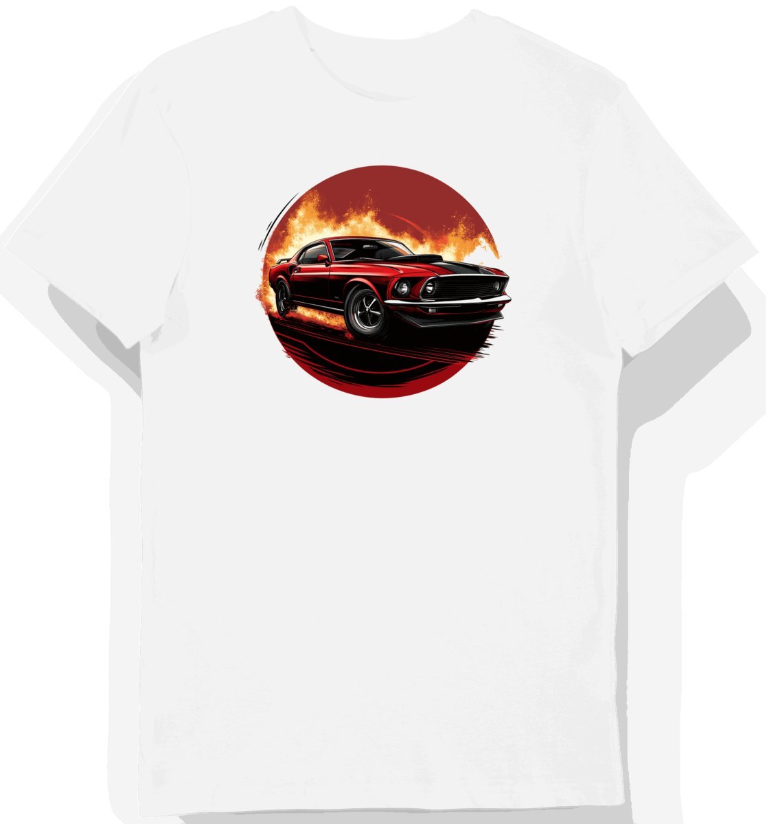 Koszulka męska biała Klasyczny Mustang w Płomiennym Blasku L