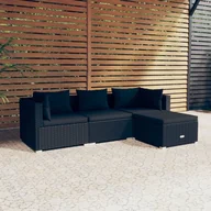 Meble ogrodowe - 4-cz. zestaw wypoczynkowy do ogrodu, poduszki, czarny rattan PE - miniaturka - grafika 1