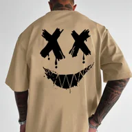 Koszulki męskie - TEMU Męska T-shirt z okrągłym dekoltem i nadrukiem uśmiechu zła, poliestrowa tkanina z dzianiny, lekka i wygodna, letnia odzież uliczna, luźny krój z - miniaturka - grafika 1