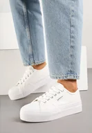 Trampki damskie - Białe Klasyczne Trampki na Grubej Podeszwie Maireli - miniaturka - grafika 1