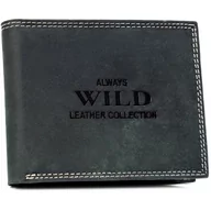 Portfele - Duży poziomy portfel męski bez zapięcia skóra naturalna nubukowa portfel na karty z ochroną RFID Always Wild, czarny - miniaturka - grafika 1