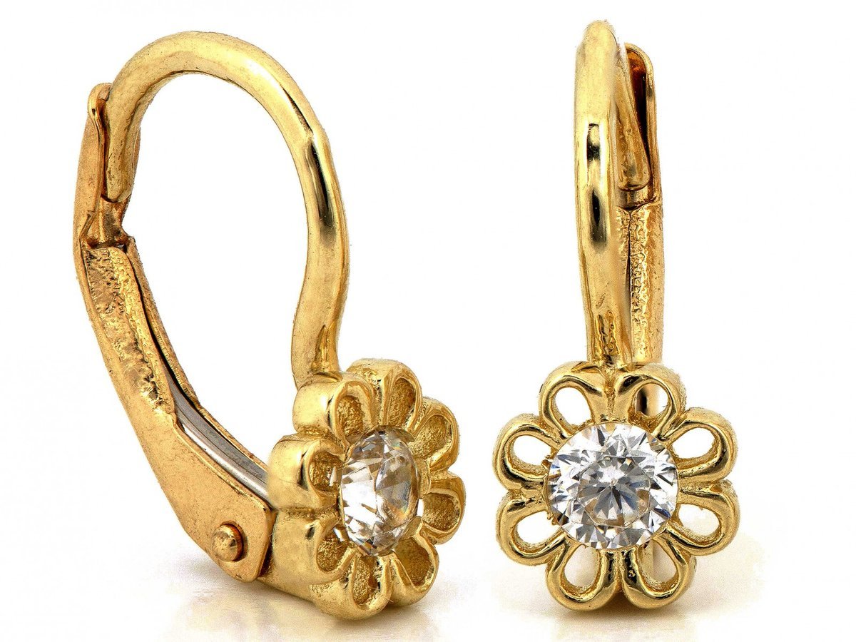 Kolczyki złote 585 dla dziewczynki ażurowy kwiatek z cyrkonią 1.28g