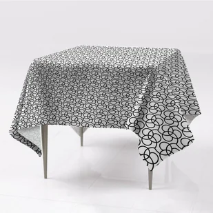 Kolorowy obrus gładki grafika Kółka czarno białe, Fabricsy, 150x150 cm - Obrusy i serwetki - miniaturka - grafika 1