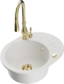 Zlewozmywaki z baterią - Mexen Kevin zlewozmywak granitowy 1-komorowy z ociekaczem i baterią kuchenną Savita, biały - 6517-20-672601-50 - miniaturka - grafika 1