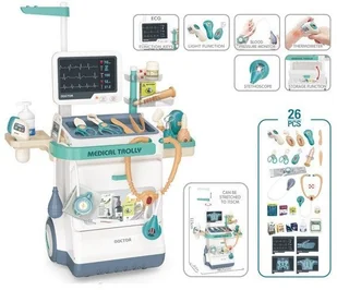 ZESTAW DOKTORA LEKARZA WÓZEK EKG RTG STACJA MEDYCZNA INTERAKTYWNY ZESTAW LEKARSKI - Zabawy w naśladowanie dorosłych - miniaturka - grafika 1