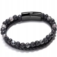 Bransolety męskie - Bransoletka męska pleciona z koralikami 21 cm czarno-szara - miniaturka - grafika 1