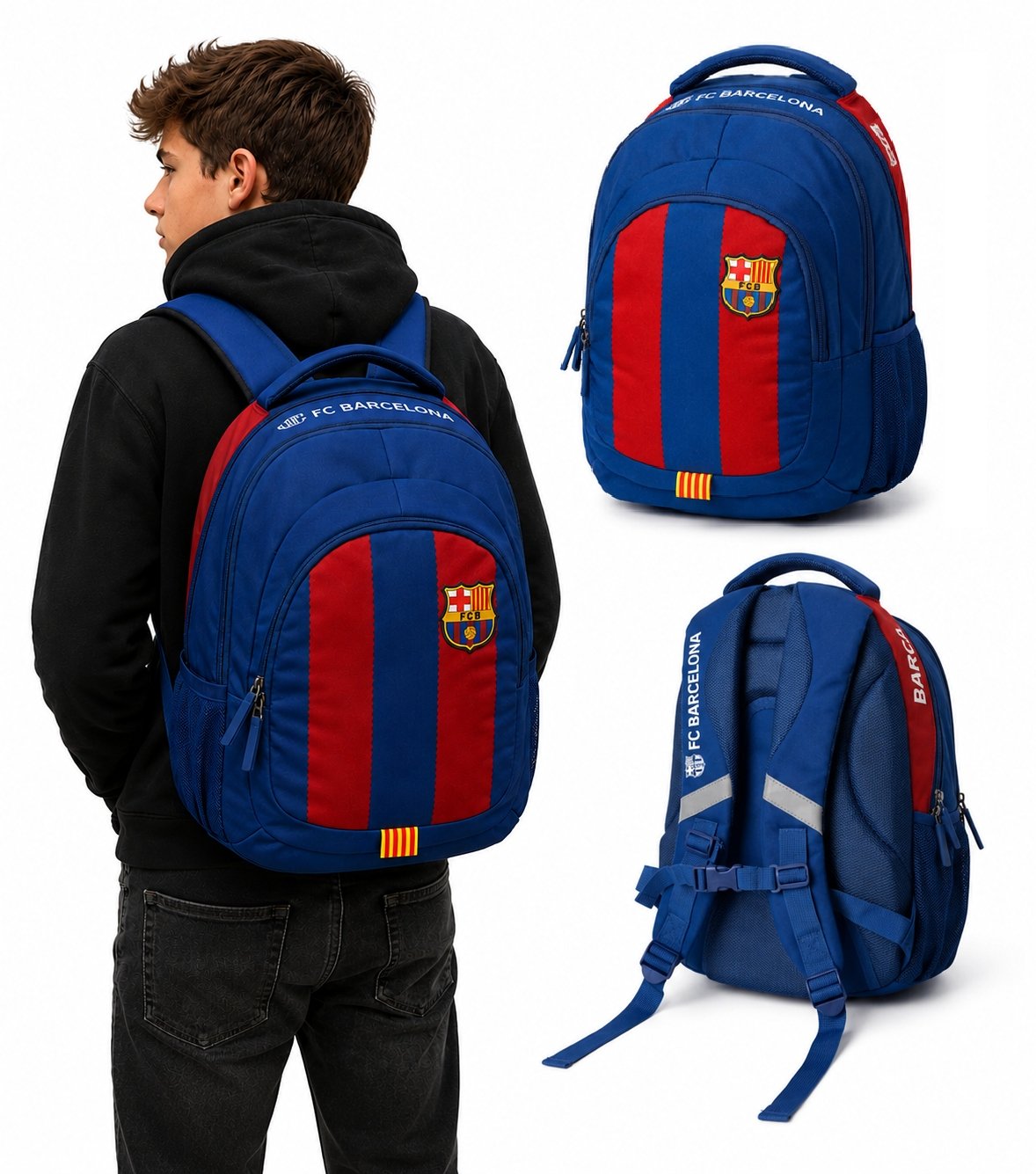 Plecak szkolny Fc Barcelona 39 cm 3-komorowy wodoodporny odblaski