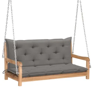 vidaXL Huśtawka ogrodowa z szarą poduszką, 120 cm, lite drewno tekowe - Huśtawki - miniaturka - grafika 1