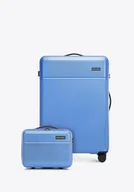 Walizki - Duża walizka i kosmetyczka z ABS-u z pionowymi paskami niebieskie - miniaturka - grafika 1