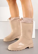 Kalosze damskie - Beżowe Lakierowane Kalosze ze Ściąganą Cholewką Fevaselle - miniaturka - grafika 1