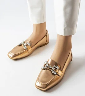 Różowo-złote mokasyny z cyrkoniami Marechal-38 - Mokasyny damskie - miniaturka - grafika 1