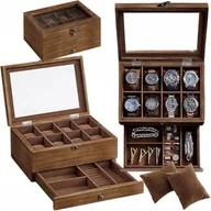 Akcesoria do zegarków - Szkatułka Organizer Na Biżuterię Zegarki Kasetka Pudełko Drewniane Duże - miniaturka - grafika 1