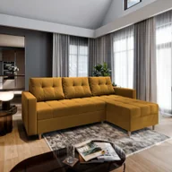 Pościel - Masseno Narożnik MILO L z funkcją spania i pojemnikiem na pościel Kształt L, Rozkładana sofa, Rogówka - Żółty, KRONOS 01 - miniaturka - grafika 1