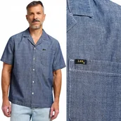 Koszule męskie - Lee 101 CAMP SHIRT PREMIUM LUŹNA KOSZULA JEANSOWA Z KRÓTKIM RĘKAWEM L - miniaturka - grafika 1