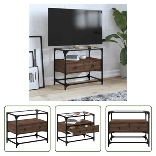 The Living Store szafka pod telewizor ze szklanym blatem brązowy dąb 60x35x51 cm materiał drewnopochodny - Szafki RTV The Living Store szafka pod telewizor ze szklanym blatem brązowy dąb 60x35x51 cm materiał drewnopochodny - Szafki RTV - miniaturka - grafika 1