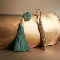 Zakładki do książek - Zakładka PREMIUM : zieleń i złoto : jaspis kambaba - miniaturka - grafika 1