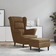 Fotele - Lumarko Fotel uszak z podnóżkiem, brązowy, tapicerowany aksamitem! - miniaturka - grafika 1