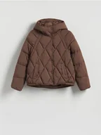 Kurtki damskie - Reserved - Pikowana kurtka z kapturem - ciemnobrązowy - miniaturka - grafika 1