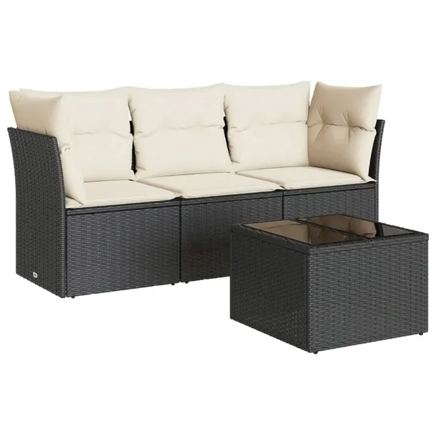 Zestaw Wypoczynkowy z Rattanu PE Czarny, Sofa 179x62x69cm, Stół 55x55x37c