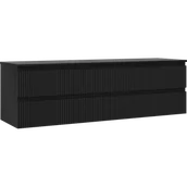 Szafki łazienkowe - Mexen Rivel szafka łazienkowa podumywalkowa 160 cm z blatem, 2 szuflady, ryflowana , czarna mat - 91A20-16047-2-BFFC71 - miniaturka - grafika 1