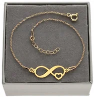 Bransoletki - Złota bransoletka nieskończoność serce serduszko PUDEŁKO SREBRO 925 - miniaturka - grafika 1