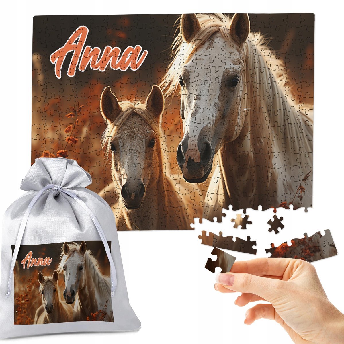 PUZZLE 300 el. KONIE RUMAKI - IDEALNY PREZENT ŚWIĘTA CHOINKĘ TWOJE IMIĘ