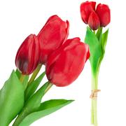 Sztuczne kwiaty - Bukiet Tulipanów Gumowanych Czerwonych 3Szt Lux - miniaturka - grafika 1