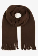 Apaszki i szaliki damskie - Ciemnobrązowy Szalik z Wiskozą Bawełną i Frędzlami Siathlin - miniaturka - grafika 1