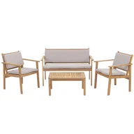 Meble ogrodowe - Zestaw ogrodowy HWC-O19, zestaw wypoczynkowy, ławka, fotel, stół, drewno akacjowe MVG, tkanina/materiał (180 g/m²) ~ poduszki w kolorze szarym - miniaturka - grafika 1