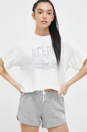 Koszulki sportowe damskie - Reebok t-shirt bawełniany kolor beżowy - miniaturka - grafika 1