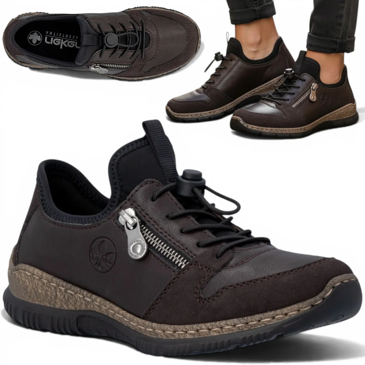 Rieker Sneakersy Damskie SKÓRZANE Buty Sportowe Jesienne Półbuty Wsuwane 40
