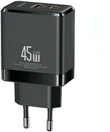 Ładowarki do telefonów - Ładowarka sieciowa Usams US-CC178 T58 USB-C + USB 45W GaN PD3.0 QC3.0 Fast Charging czarna (6958444904658) - miniaturka - grafika 1