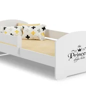 Łóżka dla dzieci i młodzieży - Białe Łóżko Dziecięce 140x70 cm z Barierką – Wzór Księżniczka – W Zestawie Materac Piankowy i Pełna Konstrukcja, Wymiary 144x77x56 cm - miniaturka - grafika 1