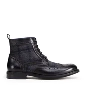 Półbuty męskie - Męskie trzewiki skórzane z perforacjami czarne - miniaturka - grafika 1