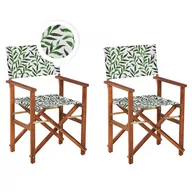 Fotele i krzesła ogrodowe - Lumarko Zestaw 2 Krzeseł Ogrodowych Akacjowy Ciemne Drewno Z Szarym / Wzór W Liście Cine - miniaturka - grafika 1