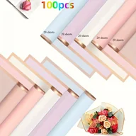 Rękodzieło - TEMU 50/100 arkuszy dwustronnego wodoodpornego papieru do pakowania kwiatów, materiał plastikowy, płaskie składanie różowo-czarne i białe z złotą - miniaturka - grafika 1