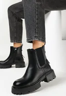 Botki damskie - Czarne Botki Sztyblety na Grubej Podeszwie Leidnas - miniaturka - grafika 1