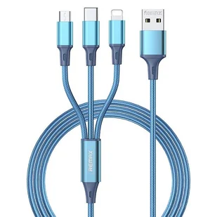REMAX Gition kabel przewód 3w1 USB - Lightning/ USB Typ C/ micro USB 3.1A 1,2m niebieski (RC-189th) - Kable USB - miniaturka - grafika 1