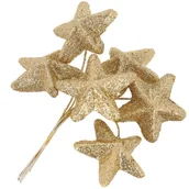 Ozdoby bożonarodzeniowe - [680159] Gwiazdki brokatowe na druciku 4,5cm 6szt złote - miniaturka - grafika 1