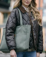 Torebki damskie - Torba NA LAPTOP Shopper z nubuku tapicerskiego w kolorze oliwki - miniaturka - grafika 1