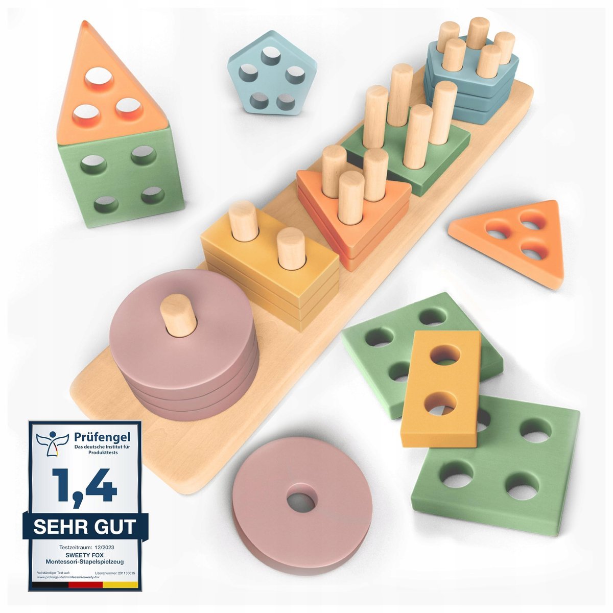 SWEETY FOX Montessori Zabawka Drewniana Dla Dzieci 1-3 Lata Edukacyjna
