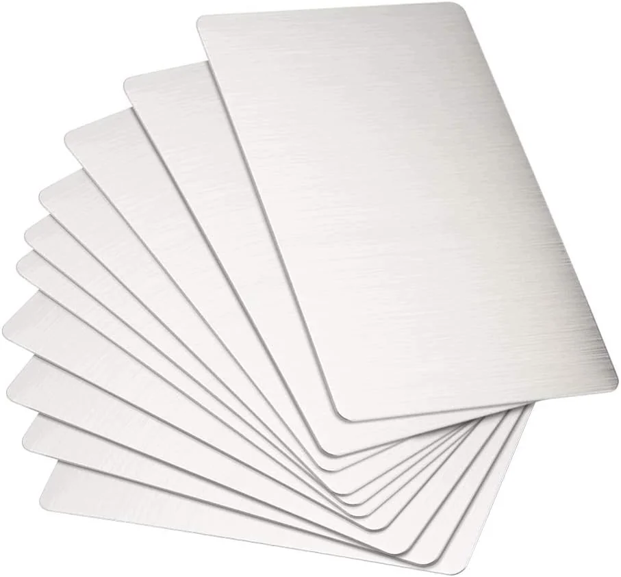 WIZYTÓWKI METALOWE 10 SZTUK 80X50X04MM STAL SZCZOTKOWANA SREBRNE