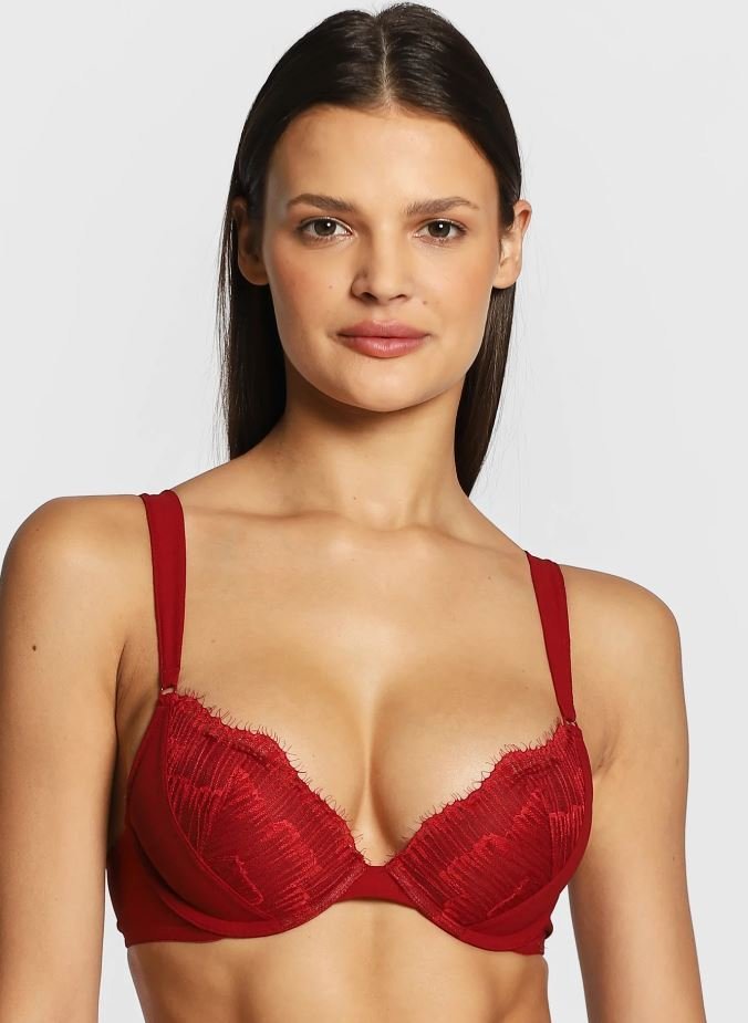 Calvin Klein Biustonosz Czerwony Push-Up Z Koronką 70C 2A4F5_E*