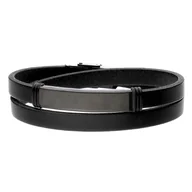 Bransolety męskie - Bransoletka męska czarna podwójna skóra - miniaturka - grafika 1