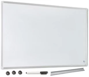 Tablica magnetyczna suchościeralna biała 100x80 cm Szkolna Biurowa Edukacyjna w ramie aluminiowej w zestawie z półką, 3 magnesami i pisakiem w kolor.. - Tablice i flipcharty - miniaturka - grafika 1