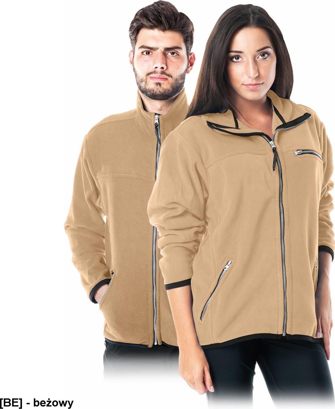 R.E.I.S. POLAR-HONEY - biała bluza miła w dotyku, krótko strzyżony polar, 100% poliester 290 g/m2, suwak, 3 zasuwane kieszenie - beżowy 2XS